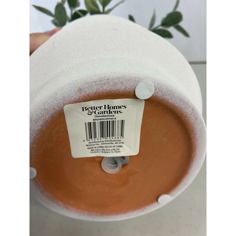 Better Homes & Gardens 6‎ Inch Chinooke White Ribbed Ceramic Faux Plant Planter